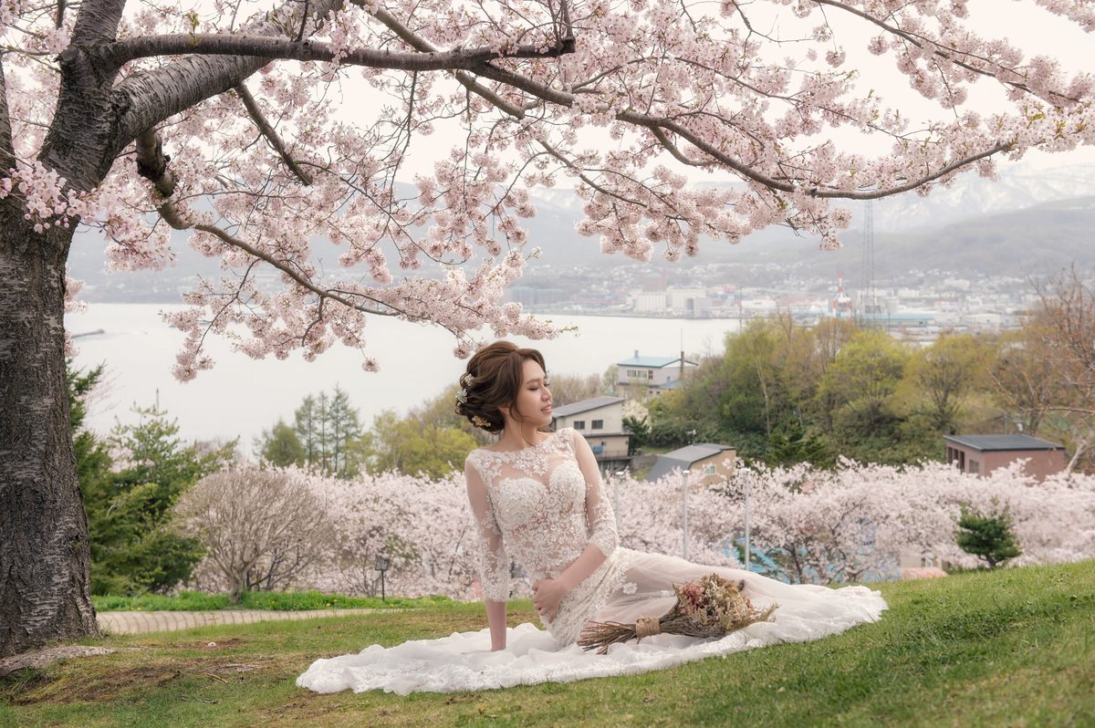 日本北海道自助婚紗│唯美的櫻花婚紗~婚攝Omer-米勒&小孟